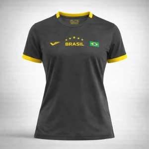 Camisa Brasil Preta Gola Careca Feminina