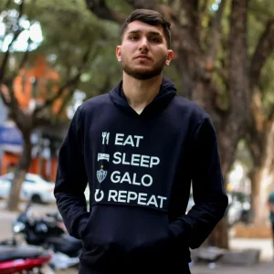 Blusa Moletom Atlético Canguru (Eat, Sleep, Galo, Repeat) PRETO