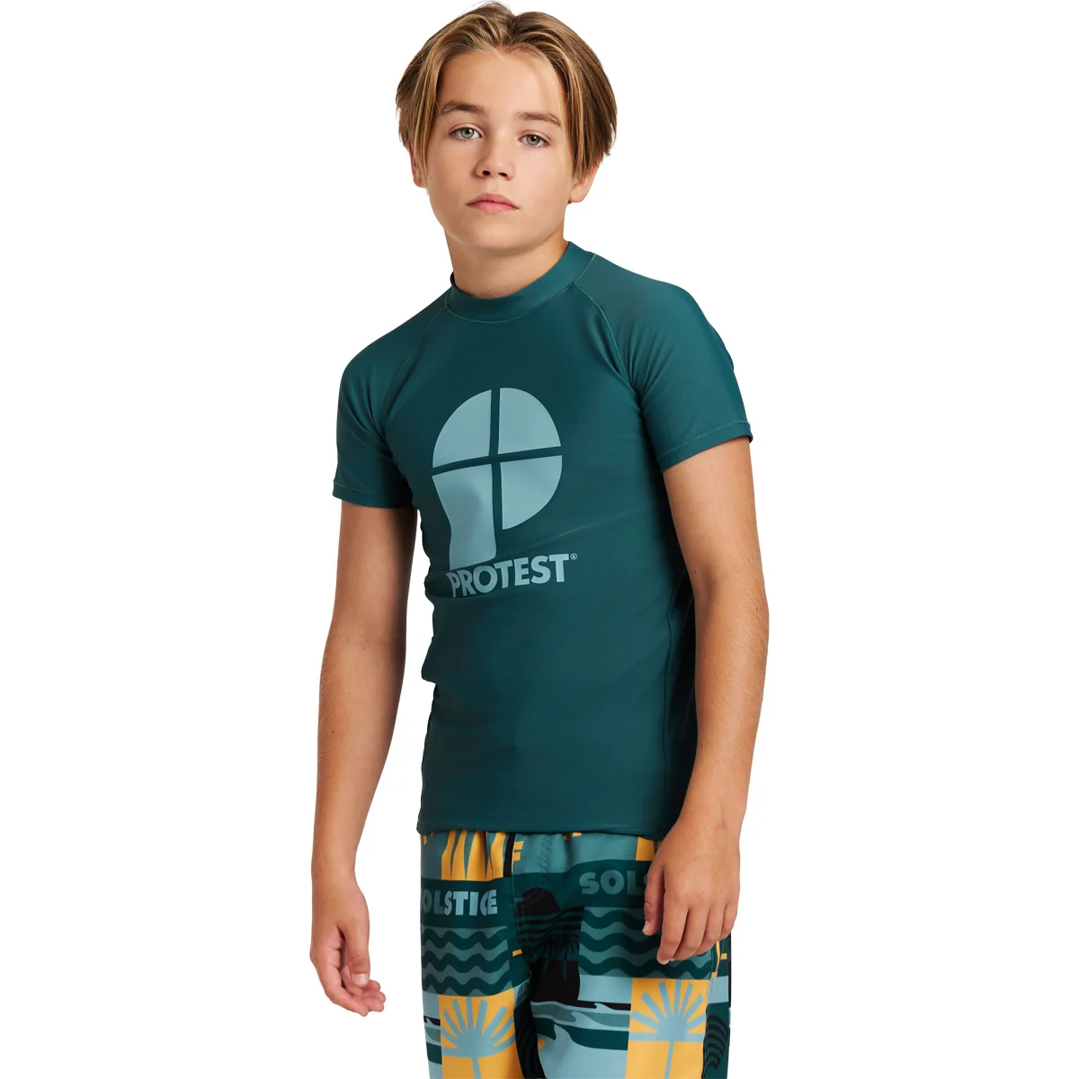B Berents Jr Surf T-Shirt Curto Protesto Verde Fato de Banho Criança